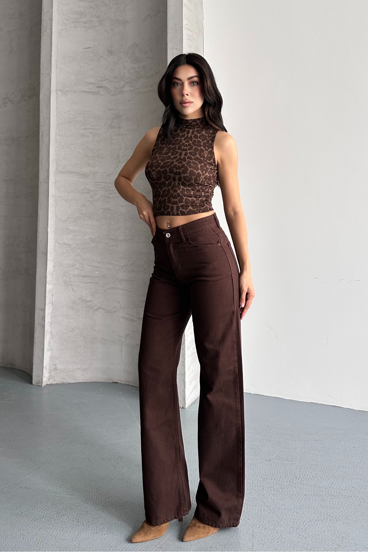 macharel jeans  Kadın Yüksek Bel Jean Kot Palazzo Pantolon - Görsel 7