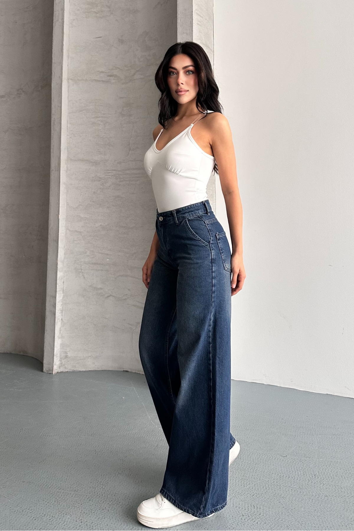 macharel jeans  Kadın Yüksek Bel Jean Yan Cep Kot Palazzo Pantolon - Görsel 5