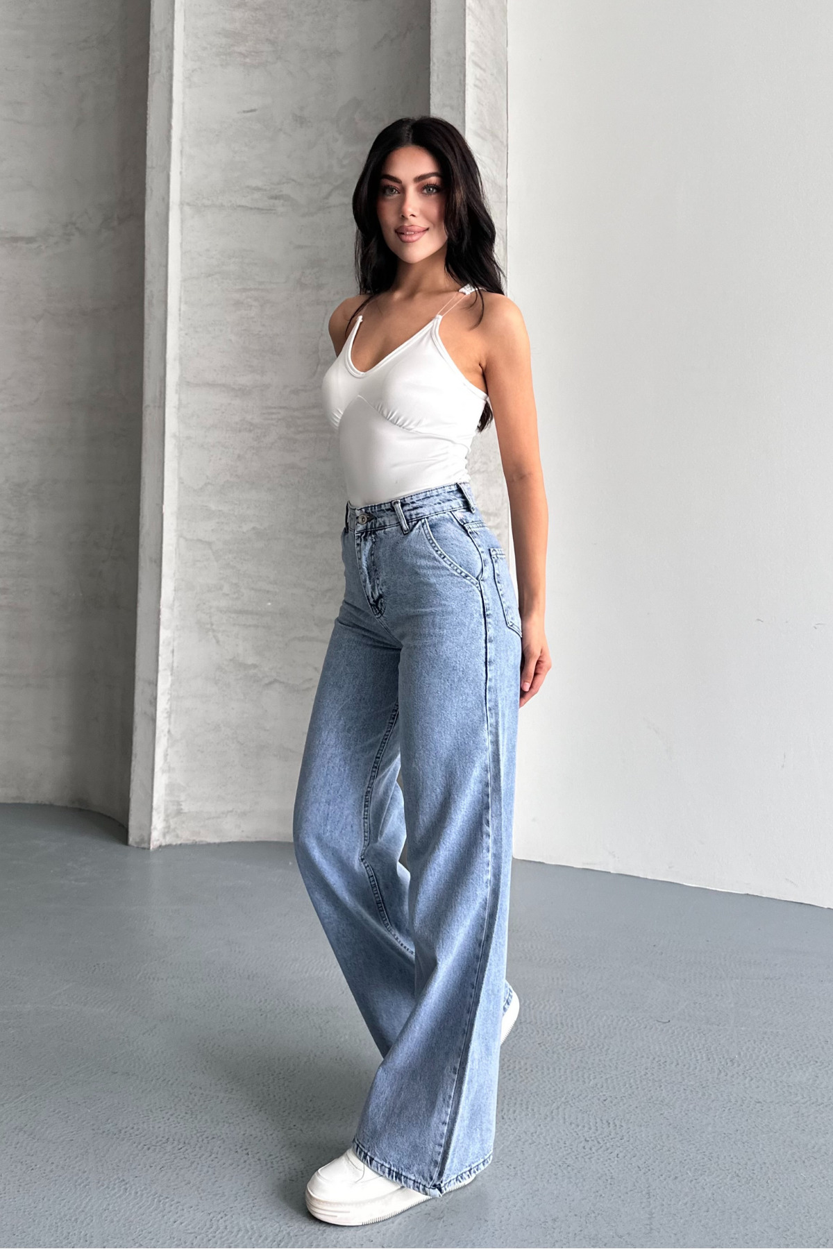 macharel jeans Kadın Yüksek Bel Jean Yan Cep Kot Palazzo Pantolon görsel 7