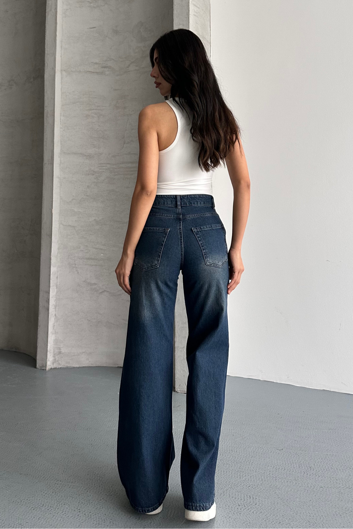 macharel jeans  Kadın Yüksek Bel Jean Yan Cep Kot Palazzo Pantolon - Görsel 7