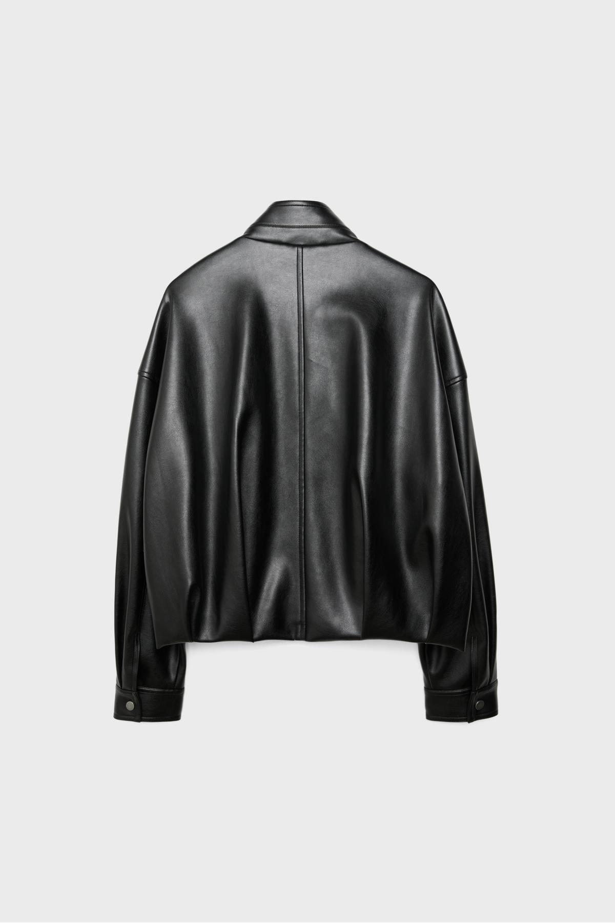 Stradivarius  Kemerli suni deri balon ceket - Görsel 7