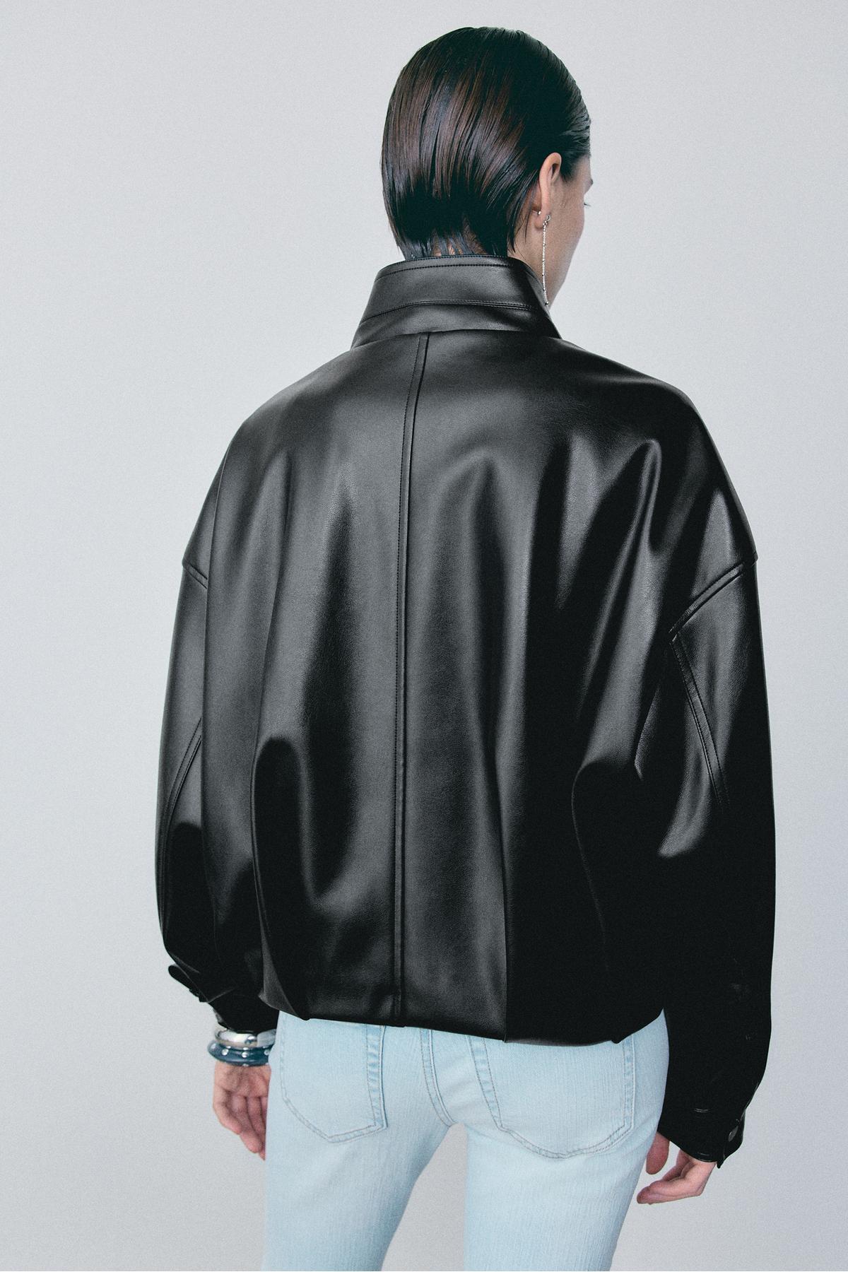 Stradivarius  Kemerli suni deri balon ceket - Görsel 5