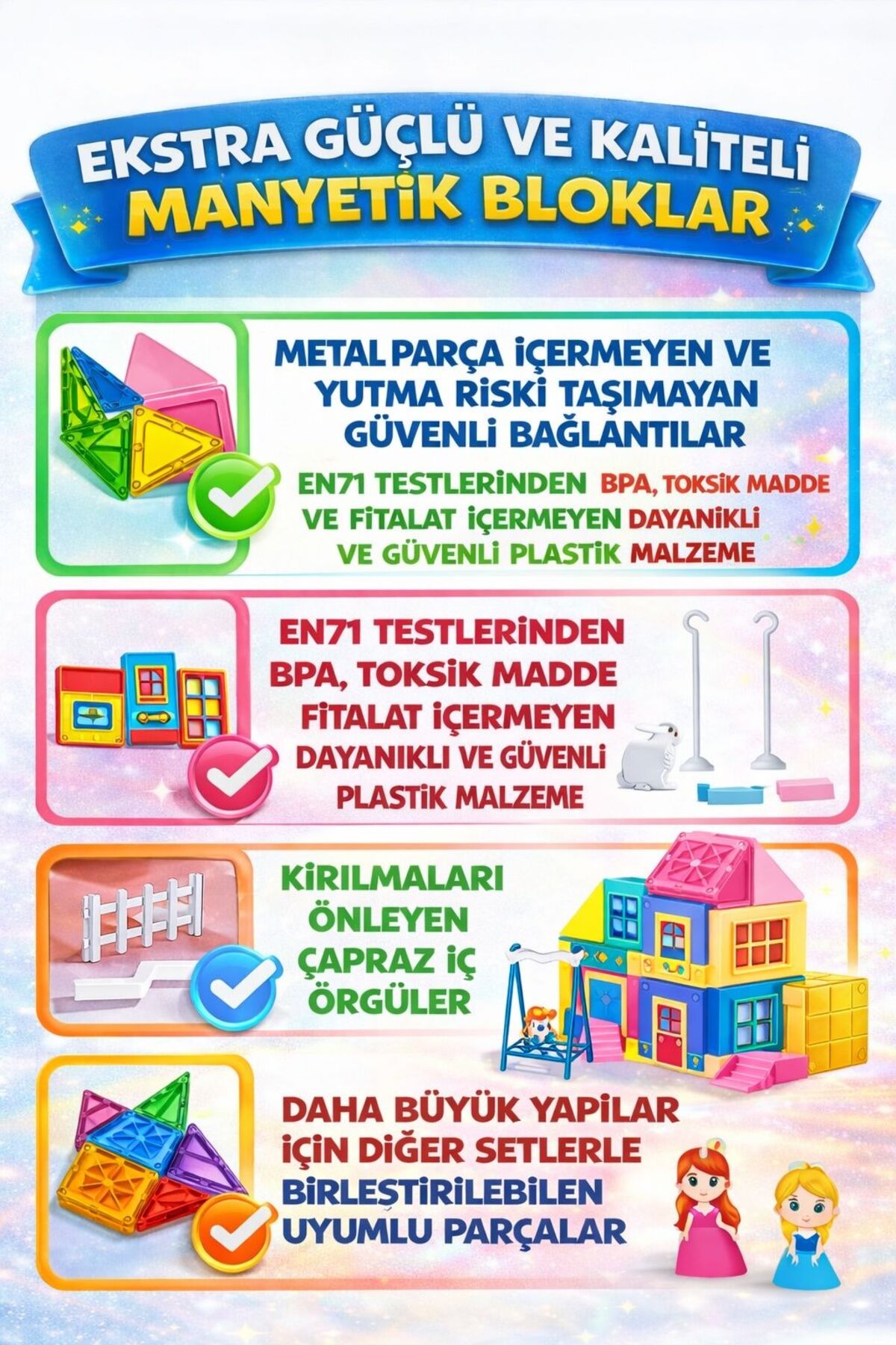 ZİVENTA 55 Parça Manyetik Blok-Yapı Seti Eğitici STEM Oyuncak Çocuklar İçin Manyetik Ev Kurma Oyuncağı fotoğrafı 6 (önizleme)