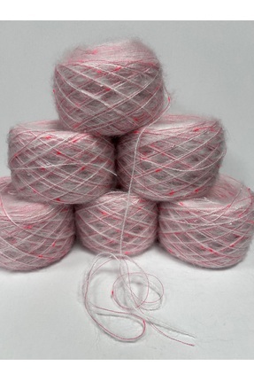ÖZ-AL İPLİK El Örgü İpi Moher Böcek karışımlı Beyaz Pembe 330 gr