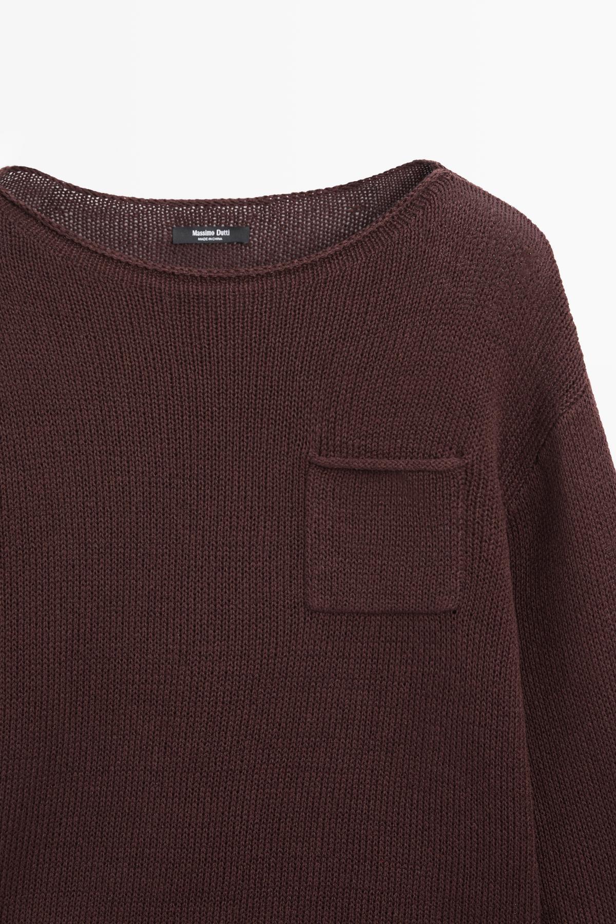 Massimo Dutti  Cepli pamuklu keten triko kazak - Görsel 6