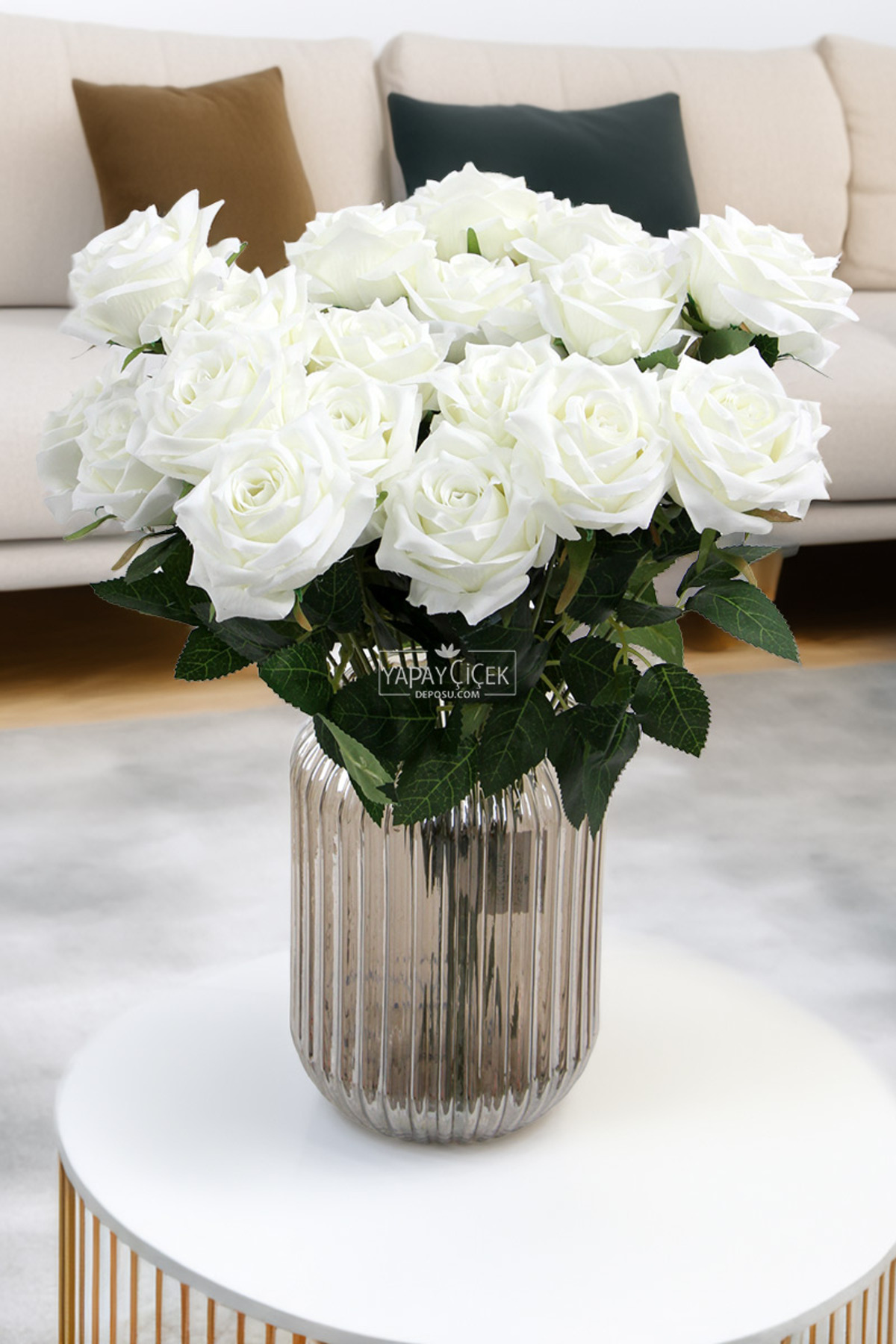 Artificial Flower Baghdad Rose Set of 9 42 cm White