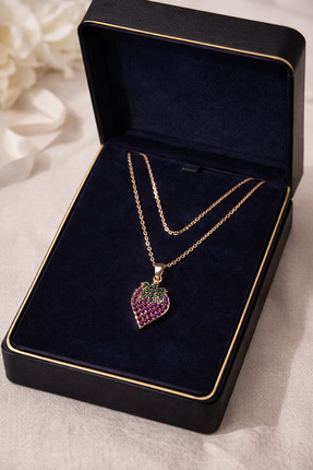 Veloura Zirkon Taşlı Çilek Kolye – Gold Kaplama Renkli Taşlı Kadın Kolye