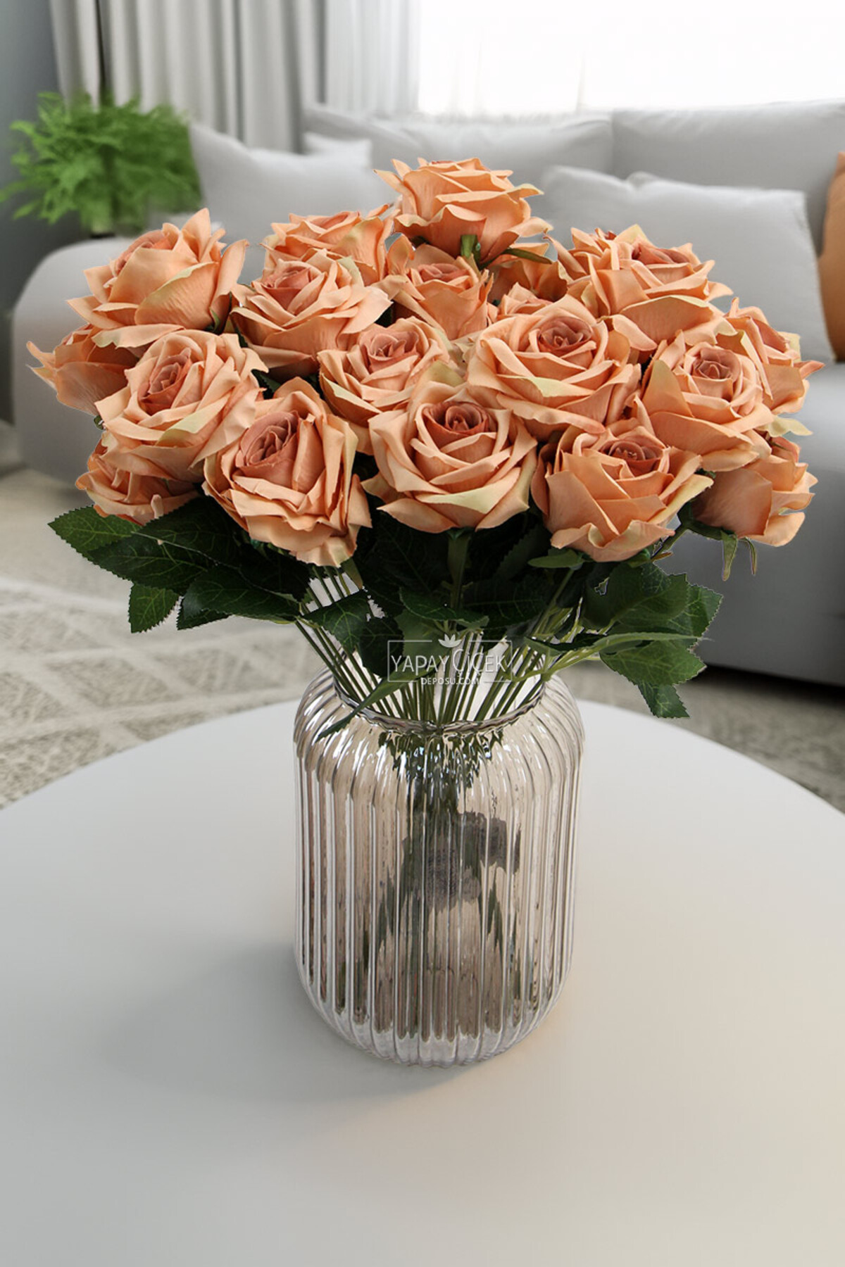 Artificial Flower Baghdad Rose Bundle of 9 42 cm Salmon