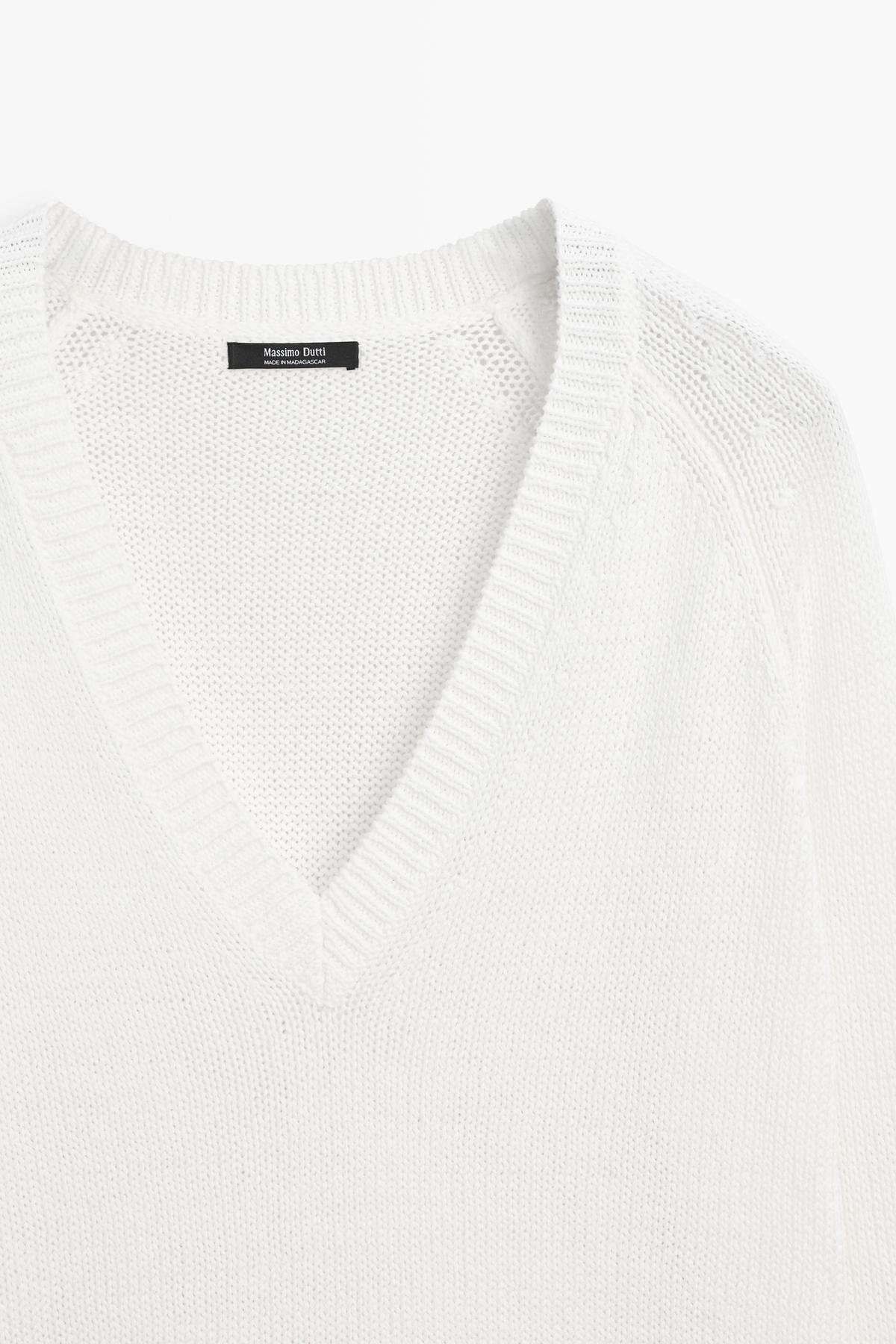 Massimo Dutti  Pamuklu V yaka triko kazak - Görsel 6