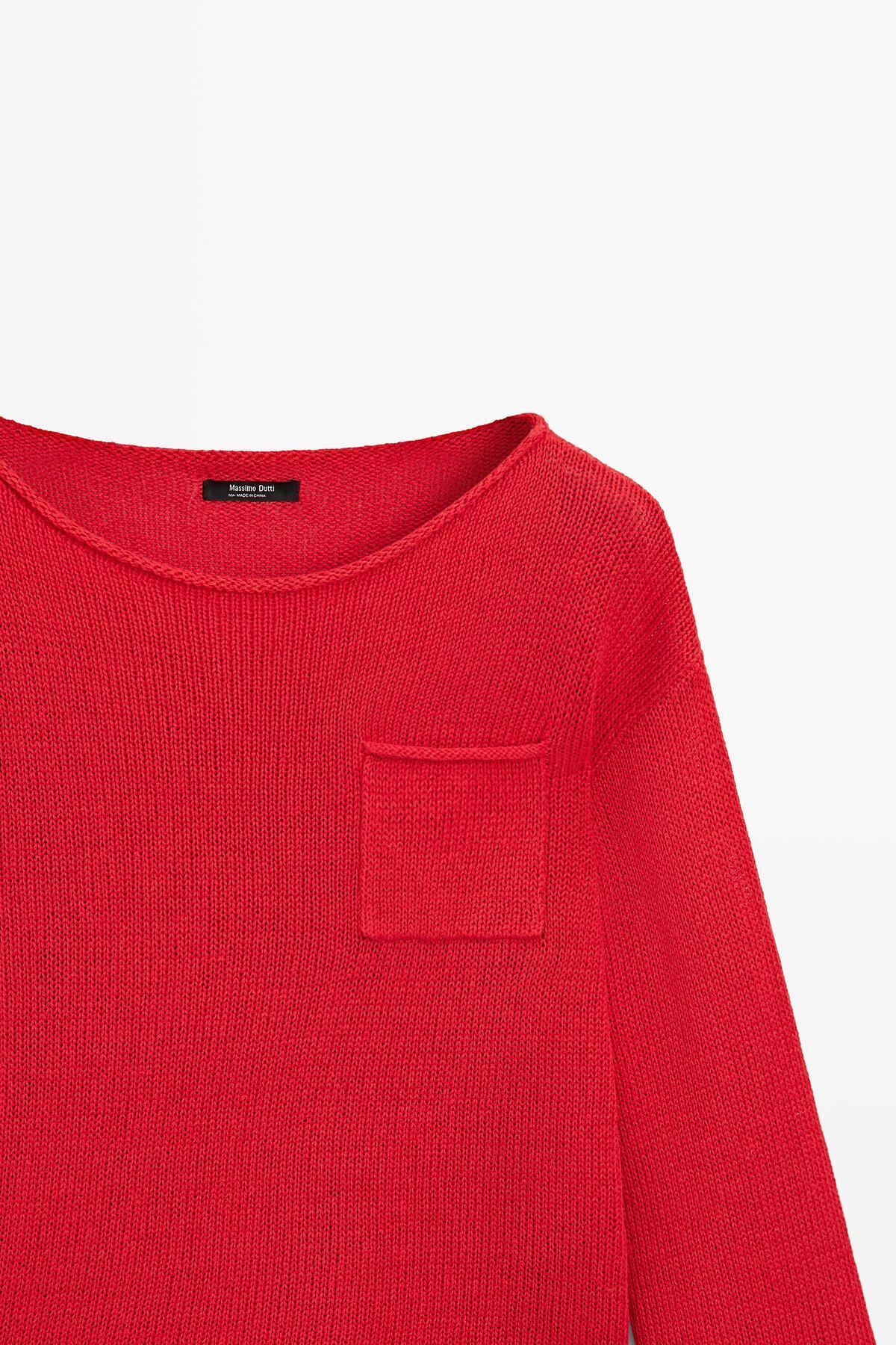 Massimo Dutti  Cepli pamuklu keten triko kazak - Görsel 6