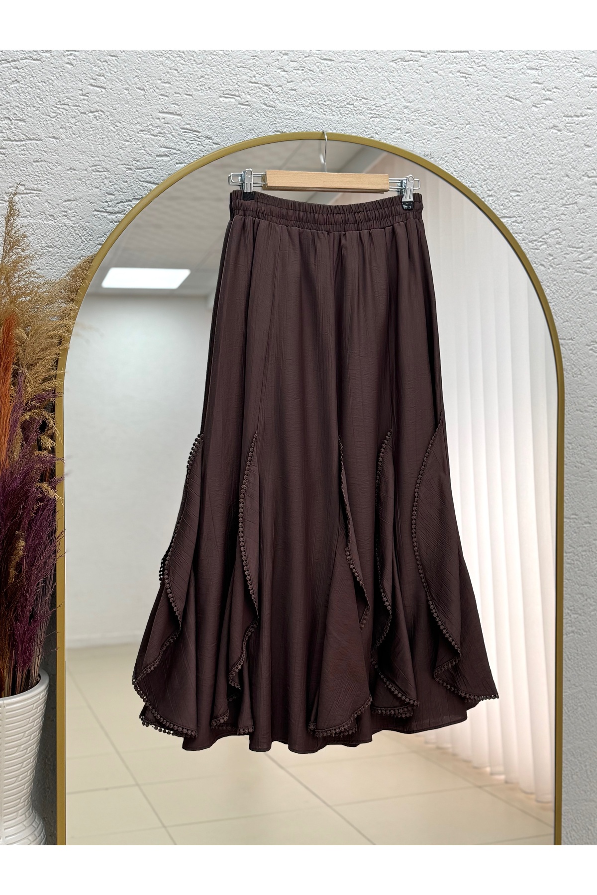 MİHRA STORE  Lavona Fırfırları Dantelli Çilek Etek-AA4274 Kahve - Görsel 6