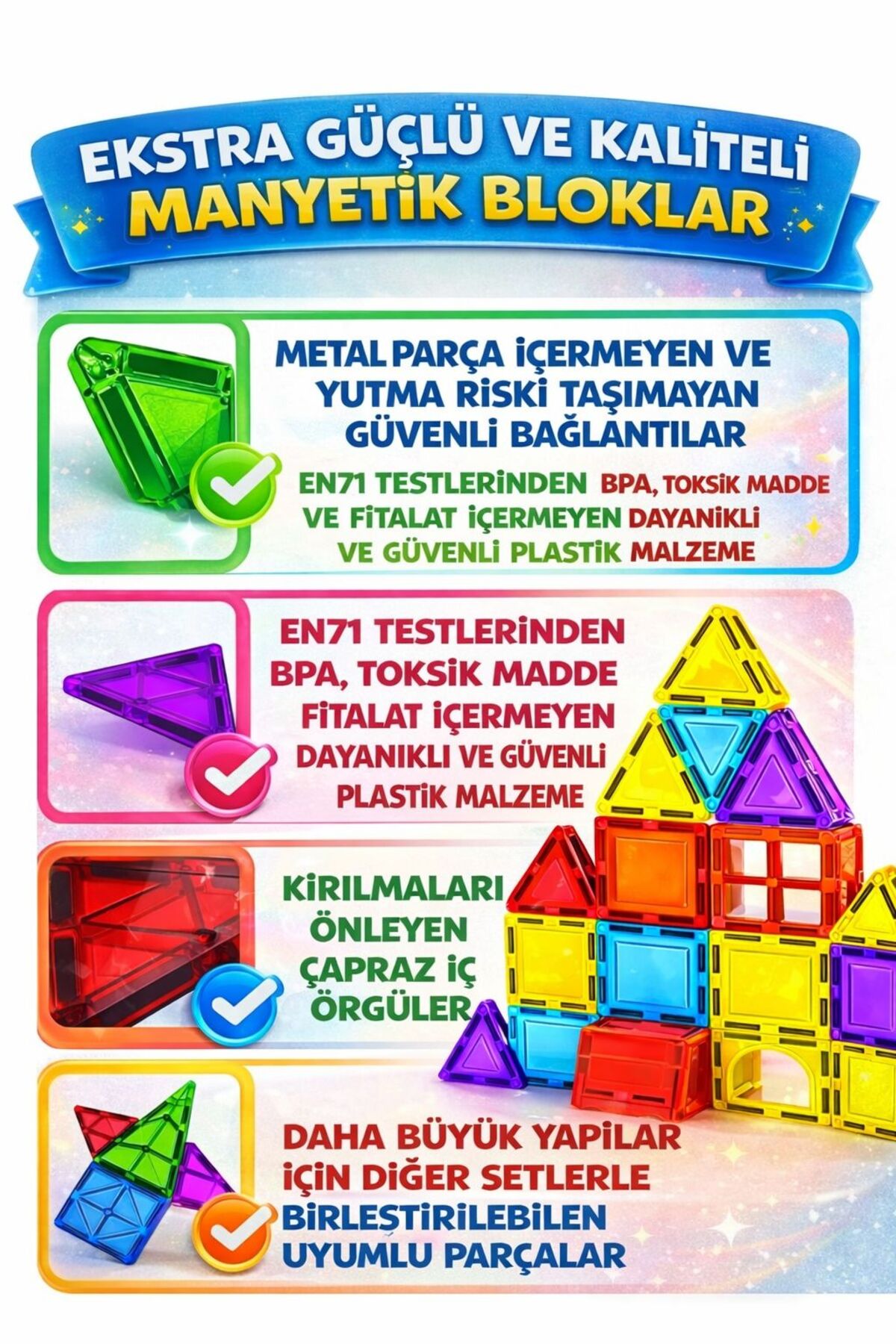 ZİVENTA Magnetic Tiles 115 Parça Manyetik Yapı Blokları Eğitici STEM Oyuncak İnşa Oyuncağı Zeka Geliştirici fotoğrafı 7 (önizleme)