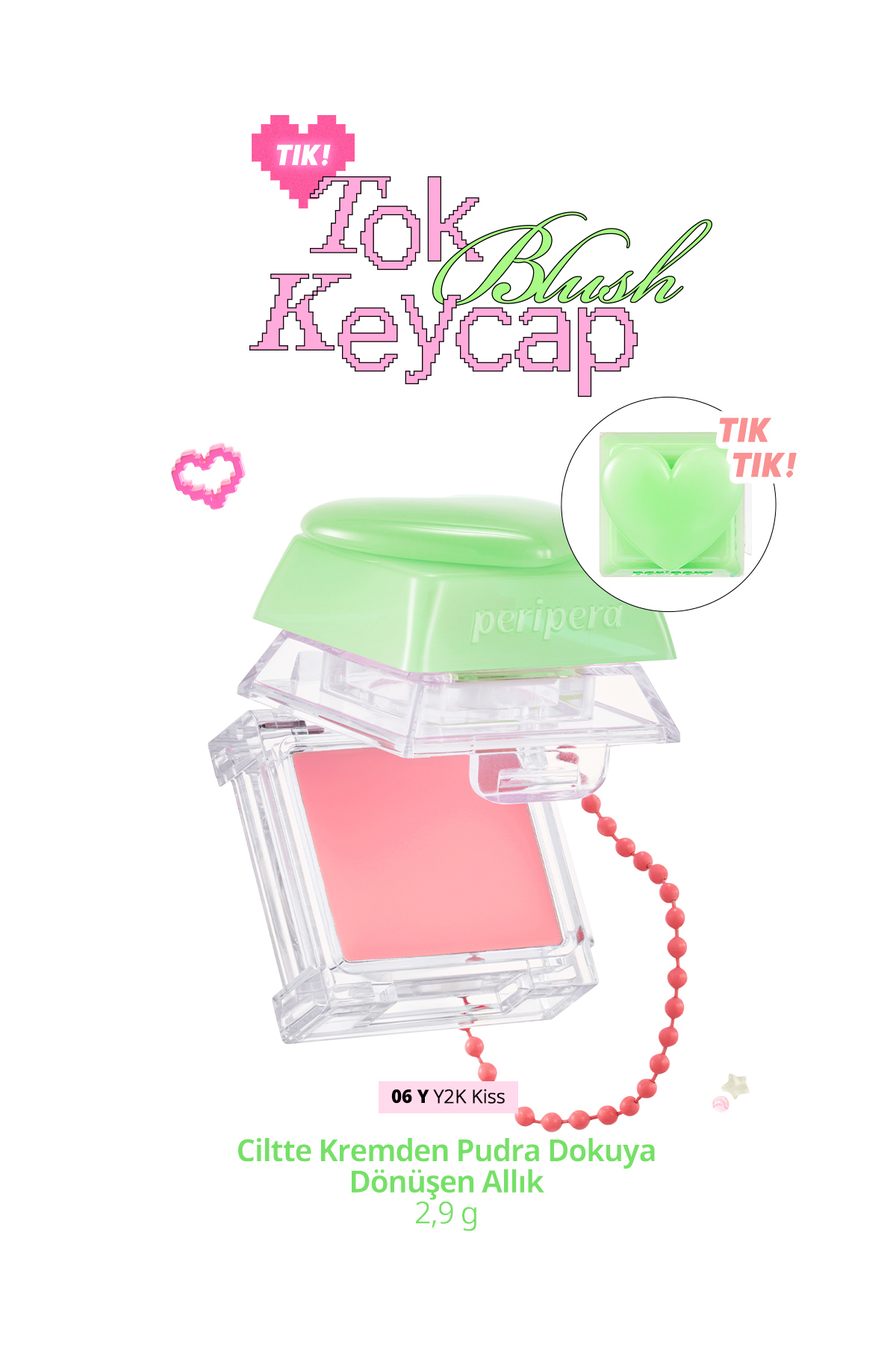 PERIPERA رژگونه Keycap (06 Y2k Kiss) که روی پوست از حالت کرمی به پودری تبدیل میشود — صورتی 111684