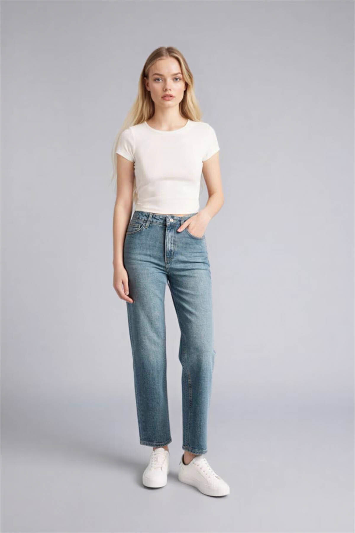 DeFacto Comfort Straıght Normal Bel Bilek Boy Jean Yıkamalı Pantolon G8878AX26SP görsel 2