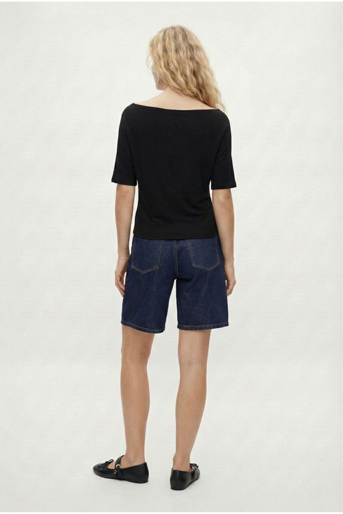 Ritnice  Kadın Germa Asimetrik Omuz Detay Siyah Bluz - Görsel 5