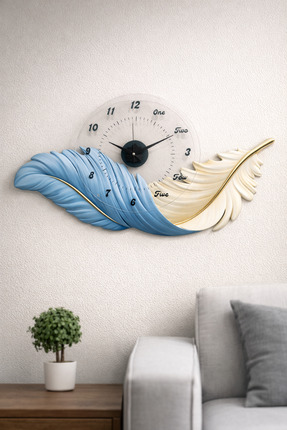 ARTI HOME Dekoratif Modern Duvar Saati - Zarif Mavi Tüy Formlu Tasarım
