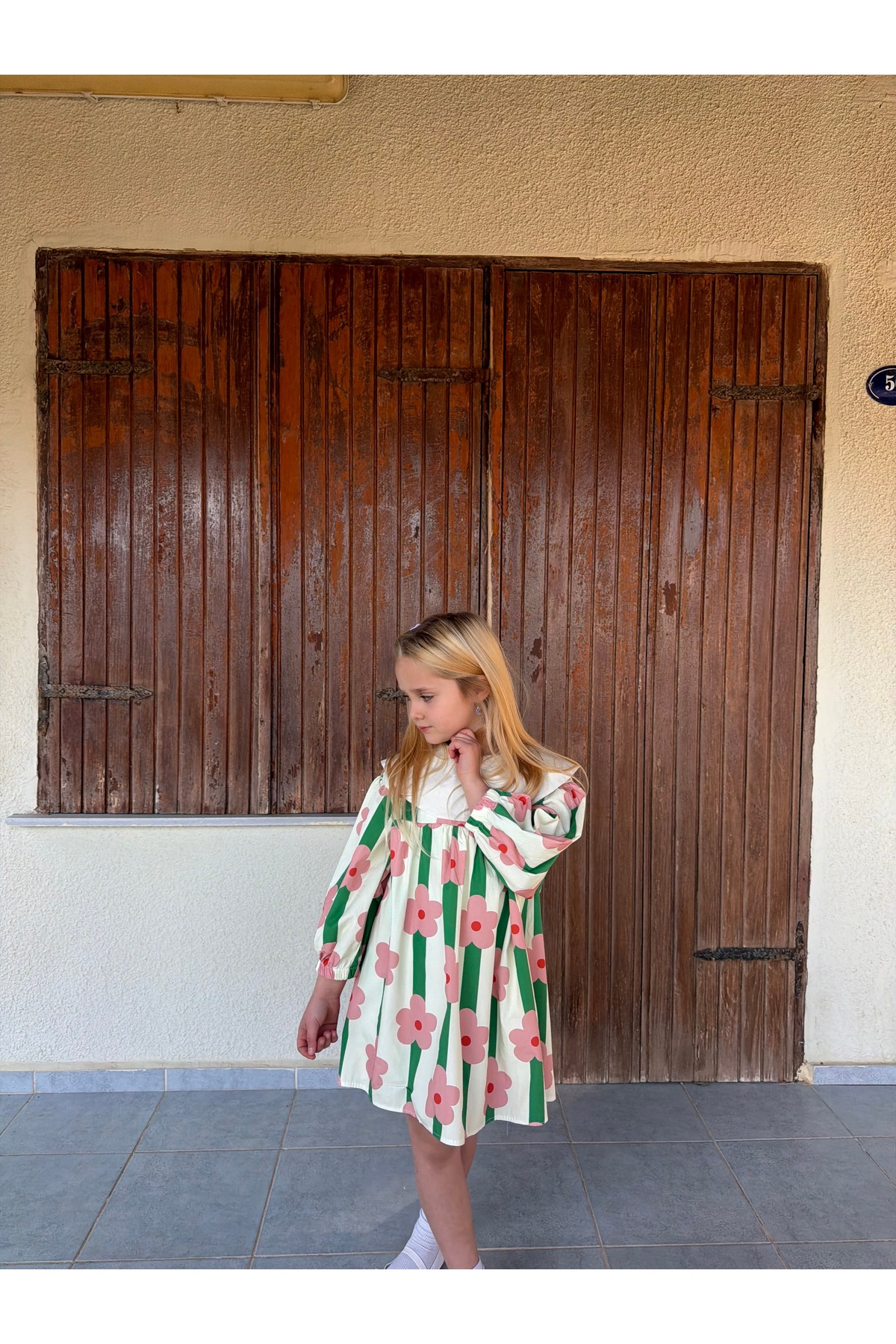 BONBONO KİDS  Kız Çocuk Bayramlık Çiçek Desenli Elbise