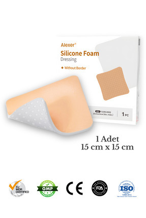 Alexer Silikon Köpük Çok Katmanlı Steril Yara Örtüsü 15x15cm