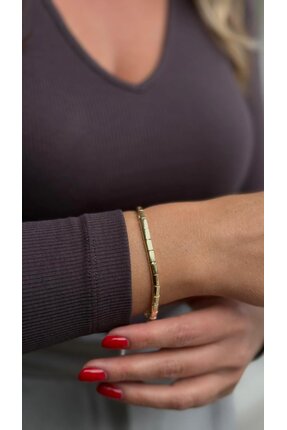 Velsha Modern Altın Kaplama Kare Boncuklu Çelik Bileklik