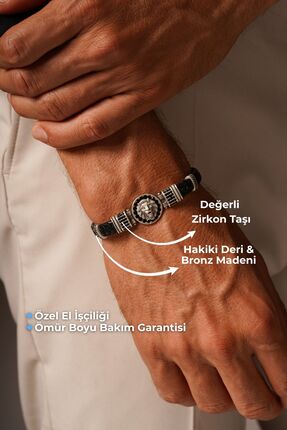 TANSESUAR Aslan Figürlü Siyah-Gümüş Renk Zirkon Taşlı Bileklik