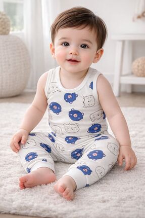 babyist BabyNova Unisex Bebek Ayıcık Desenli Atletli Takım – %100 Pamuk