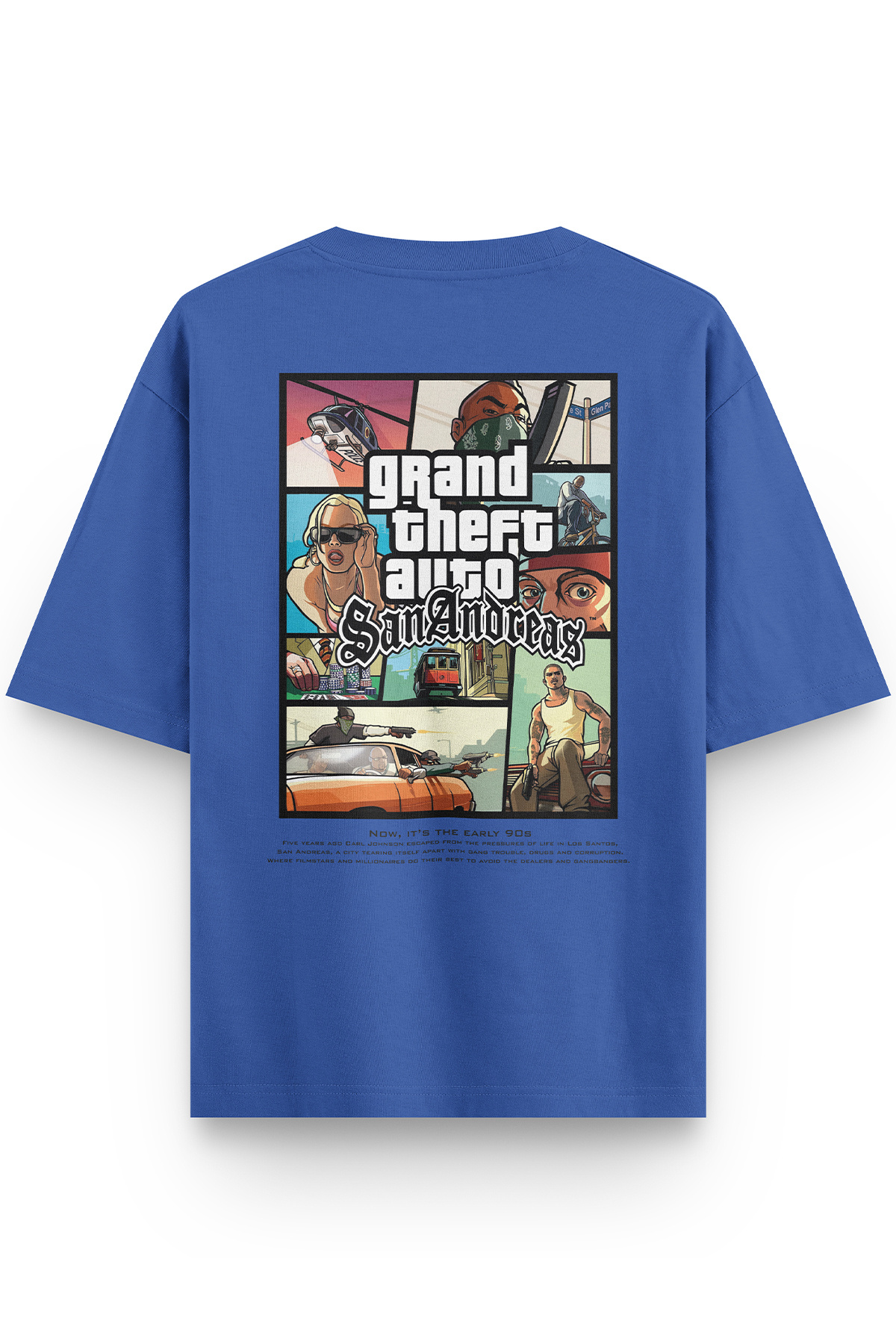Gta San Andreas Back Printed Semi-Oversized Blue T-shirt 1364