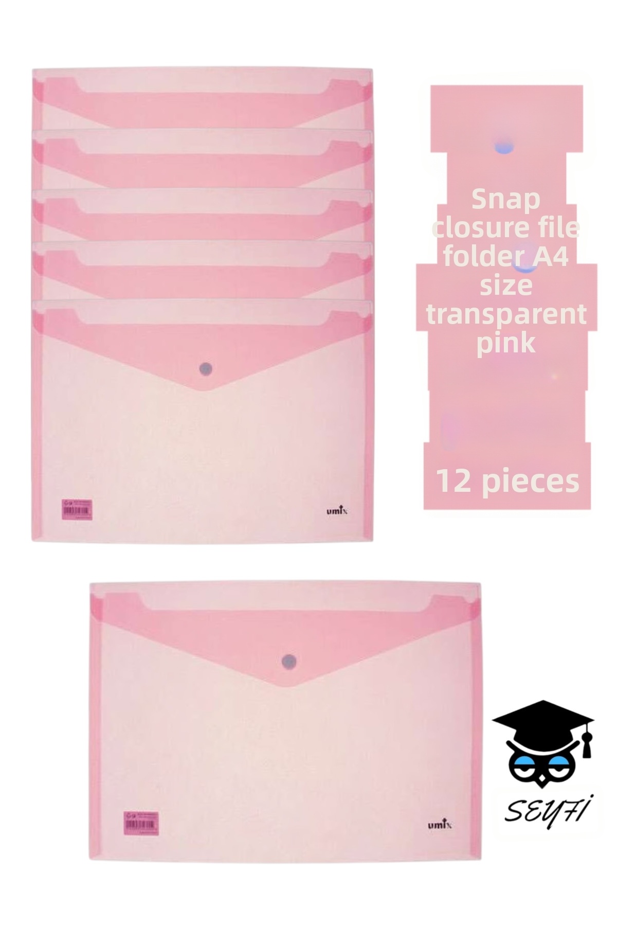 SEYFİKİRTASİYE Snap-Fastener Envelope File A4 Size Transparent Plastic ...