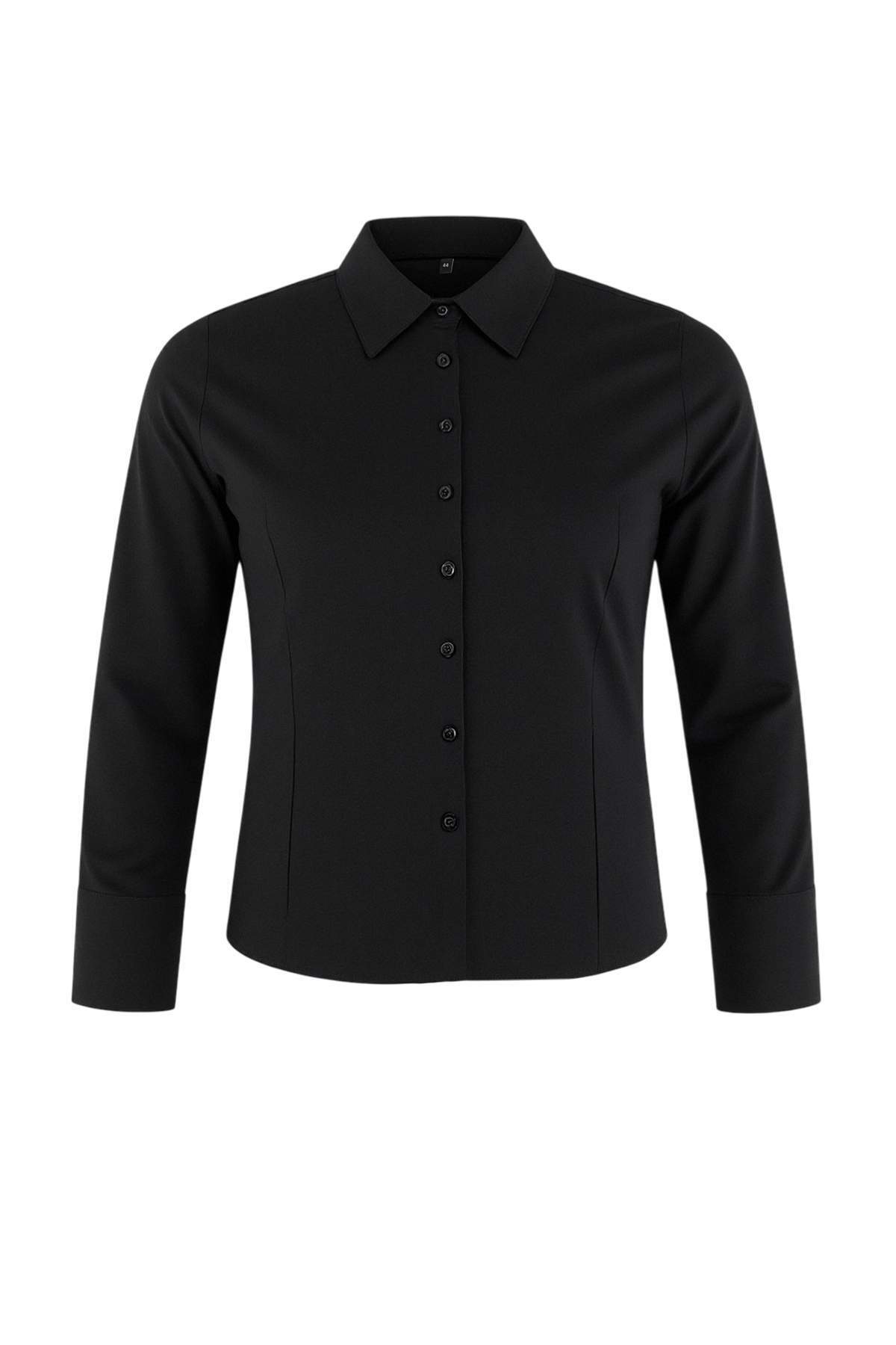 Trendyolmilla Curve Wardrobe Essentials Siyah Hafif Bele Oturan Pamuklu Dokuma Gömlek TBBAW26AX00020