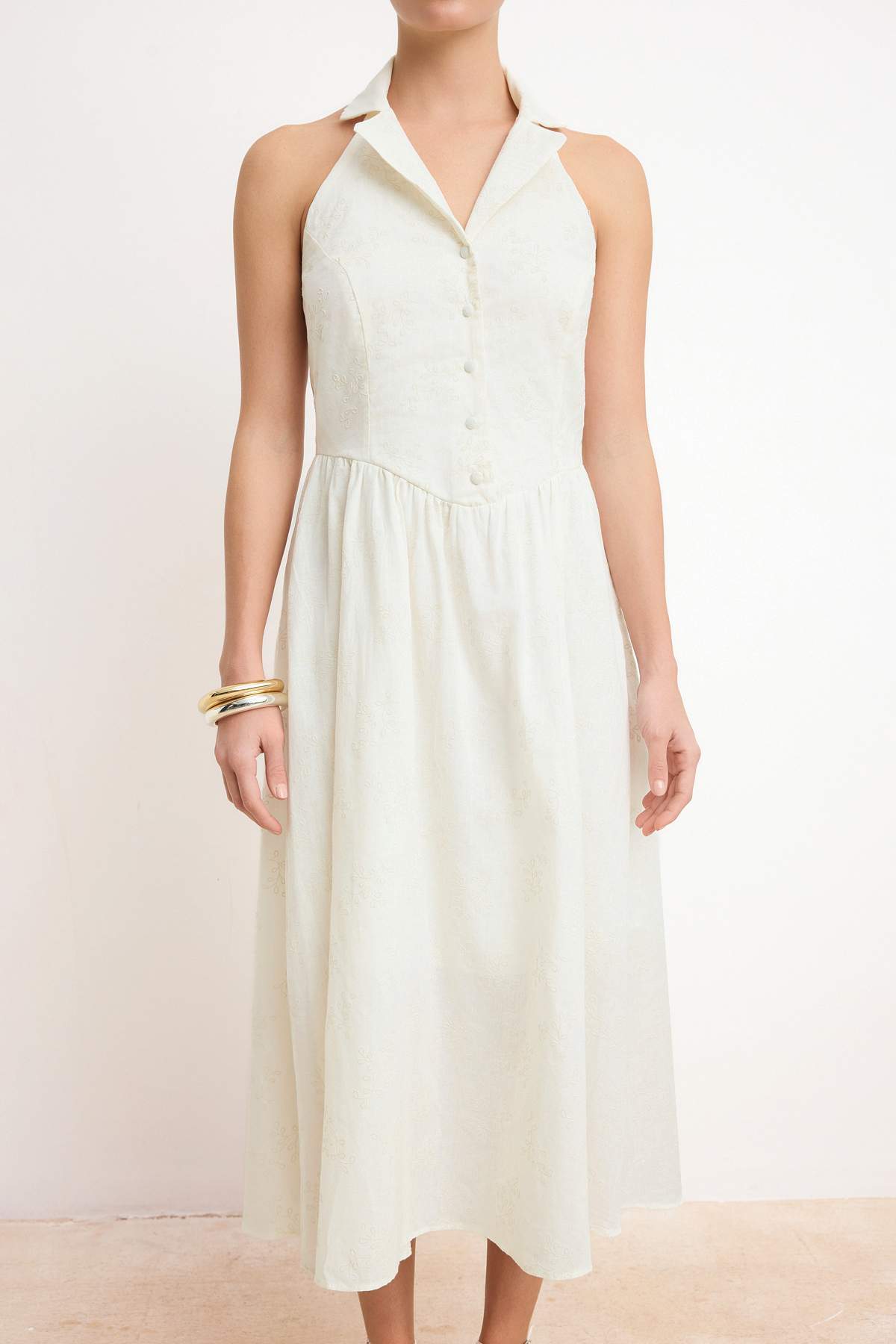 Trendyolmilla  Beyaz Kumaş Özellikli Midi Dokuma Elbise TWOSS26EL00224 - Görsel 3