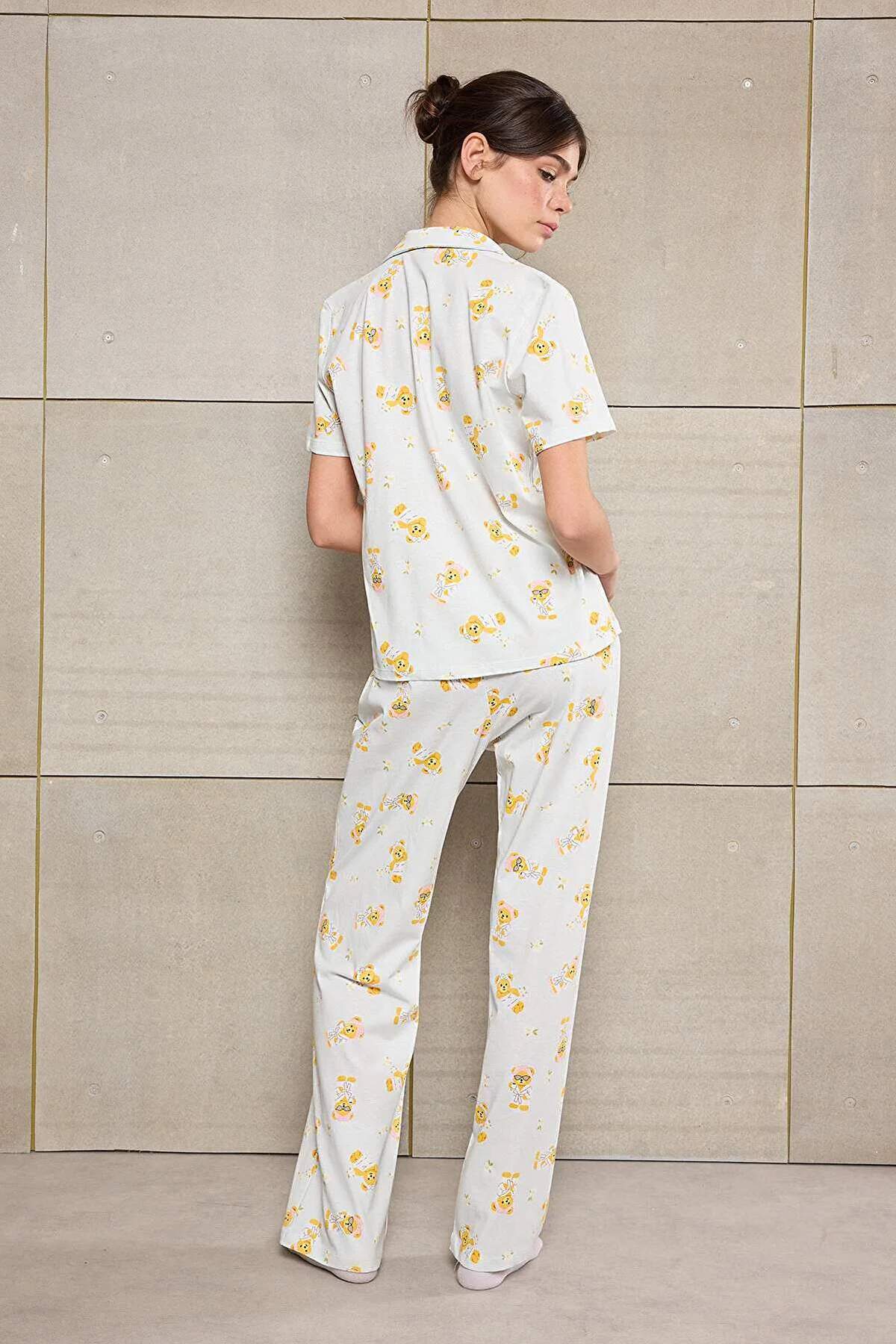 Trendyolmilla  Teen Mavi %100 Pamuklu Ayıcık Desenli Örme Pijama Takımı THMSS26PT00025 - Görsel 5