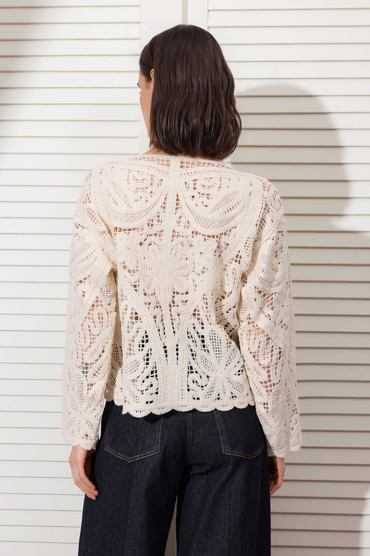 Trendyolmilla  Taş Kroşe Detaylı Bisiklet Yaka Triko Hırka TWOSS26HI00017 - Görsel 4