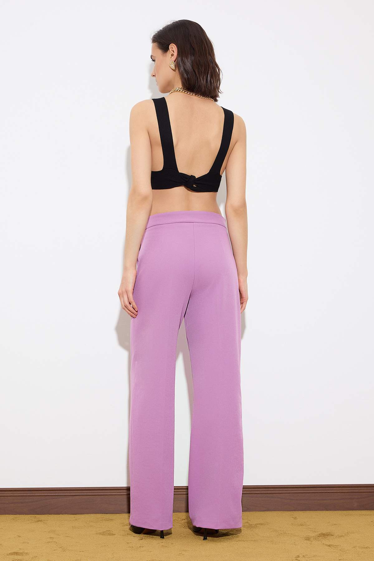 Trendyolmilla  Limited Edition Lila Wideleg Dokuma Premium Pantolon TWOSS26PL00057 - Görsel 6