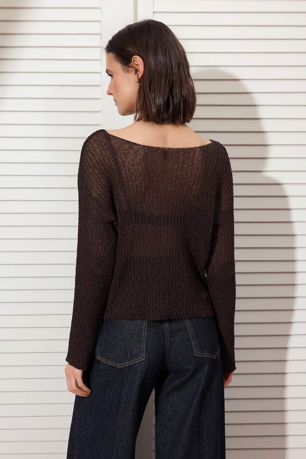 Trendyolmilla  Kahverengi Yazlık Özel İplik Pamuklu Geniş Kalıp Triko Kazak TWOSS26KZ00014 - Görsel 4