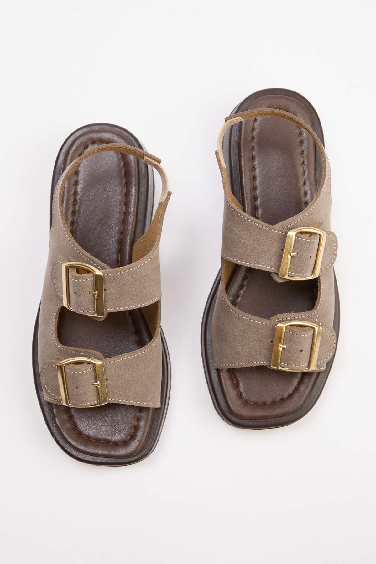 TRENDYOL SHOES Nerzfarbene Nubuk-Damensandalen mit dicker Sohle und doppelter...