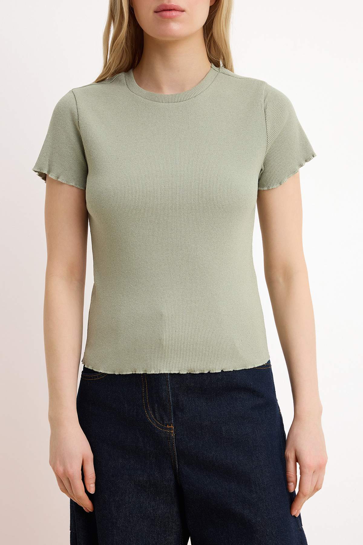 Trendyolmilla  Wardrobe Essentials-Lacivert-Haki 2'li Paket Fitted/Vücuda Oturan Esnek Örme T-Shirt TWOSS26TS00154 - Görsel 11