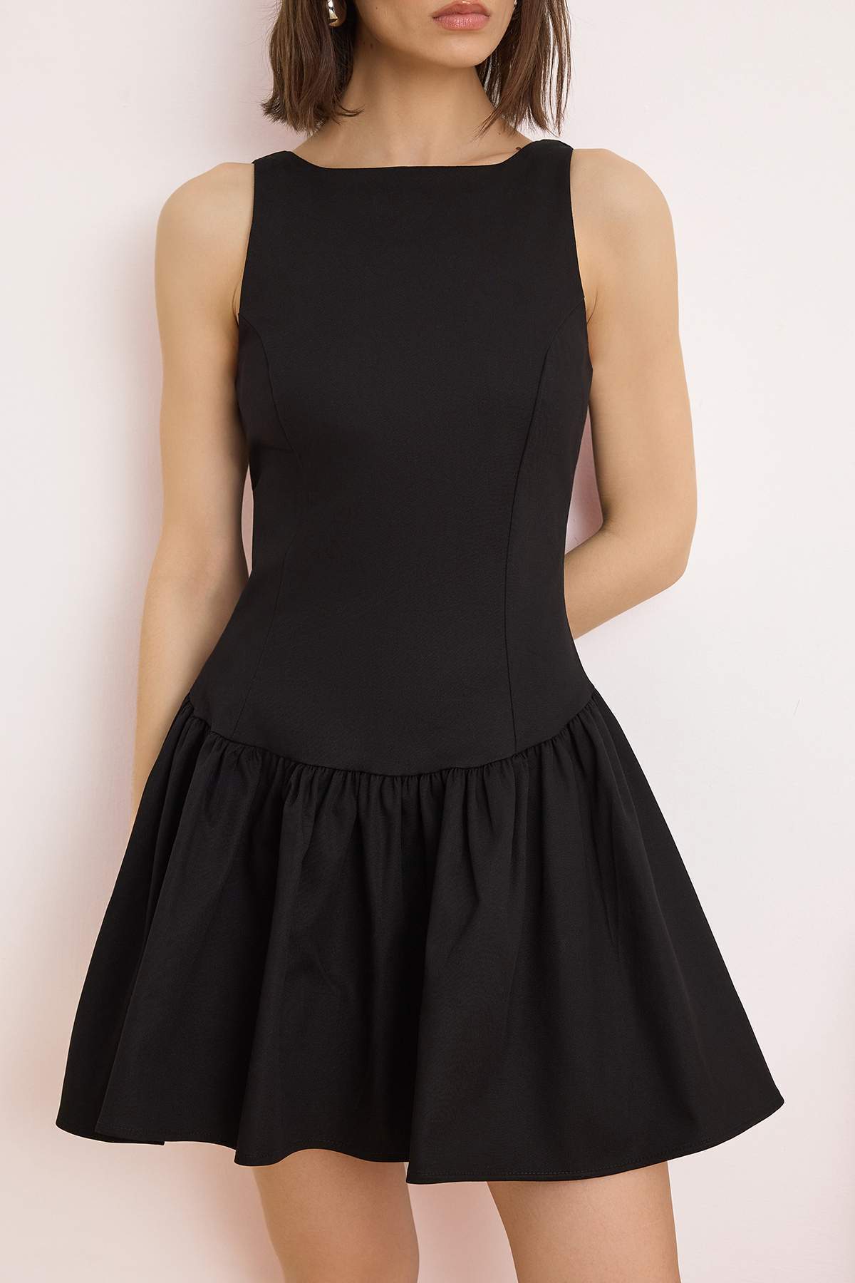 Trendyolmilla  Siyah Düz Kısa / Mini Dokuma Elbise TWOSS25EL00865 - Görsel 3