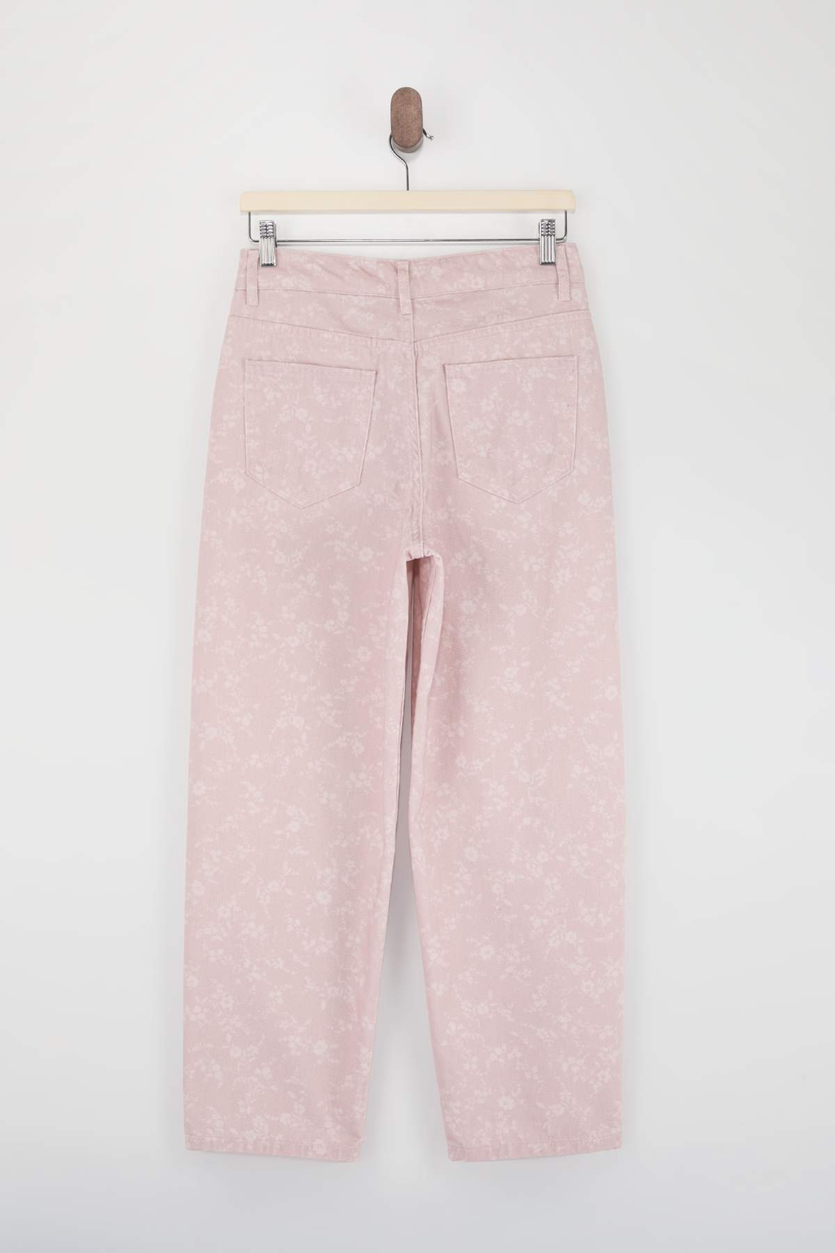 Trendyolmilla  Pembe DÖKÜMLÜ Çiçek Baskılı %100 Pamuk Yüksek Bel Barrel Jeans TWOSS26JE00231 - Görsel 6