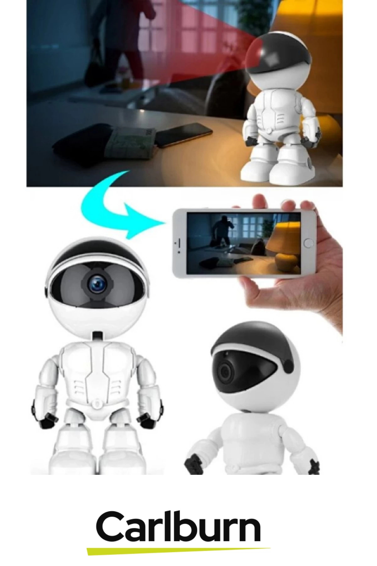 Carlburn 355° Yatay 45° Dikey Hareket Çift Taraflı Ses Gece Görüşü Robot Görünümlü 2.4 GHz Wi-Fi Bebek Kamera fotoğrafı 4 (önizleme)