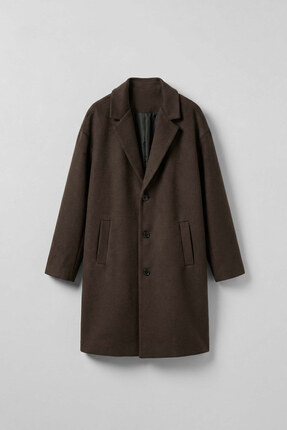 ablukaonline Erkek Oversize Düğmeli Kaşe Kaban Koyu Kahve