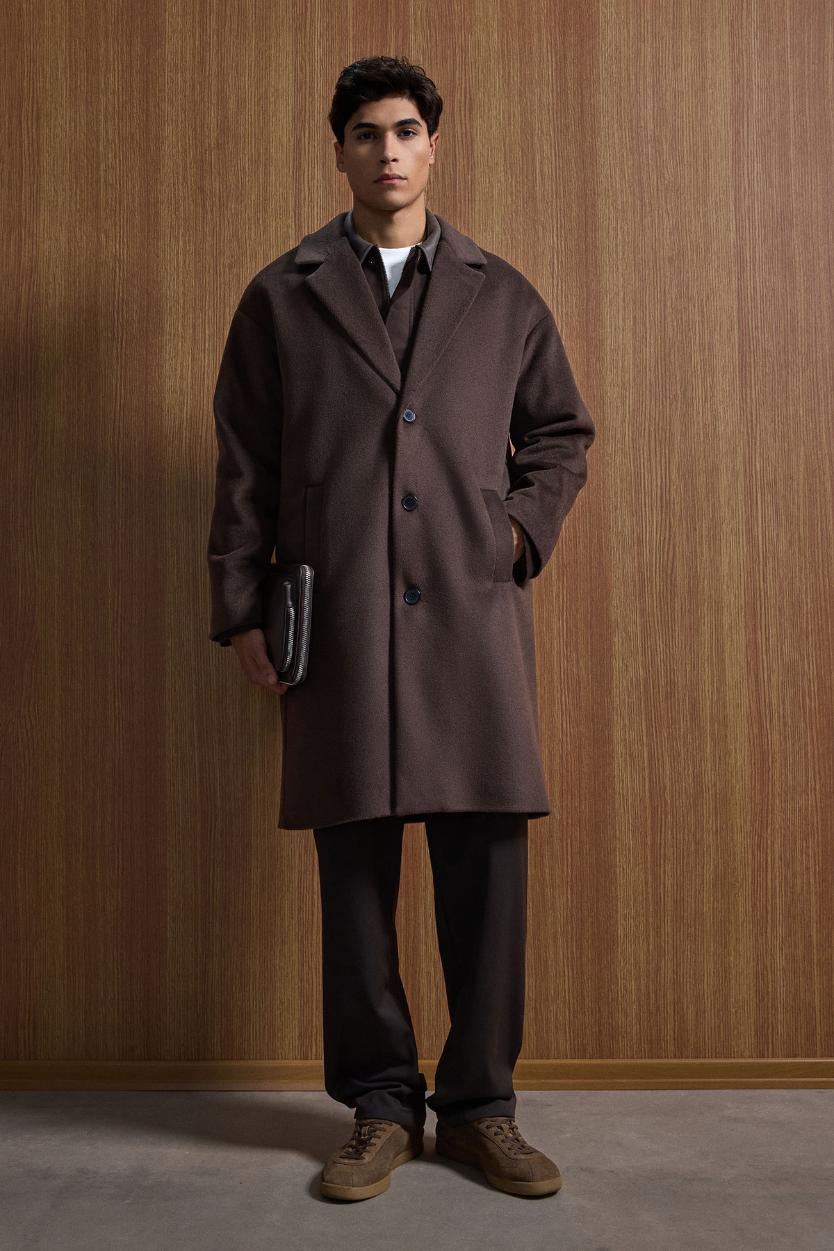 ablukaonline  Erkek Oversize Düğmeli Kaşe Kaban Koyu Kahve - Görsel 8