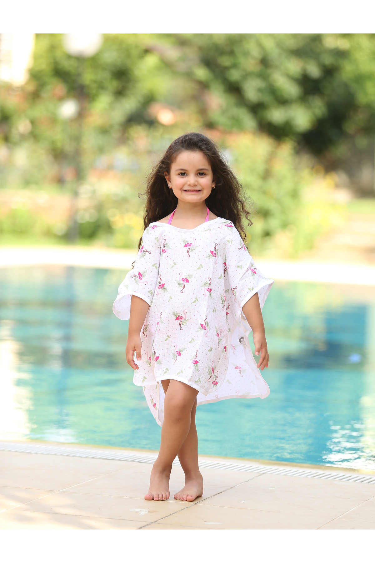 Muslin Hooded 100% Cotton Baby Poncho 4-7 Years Flamingo