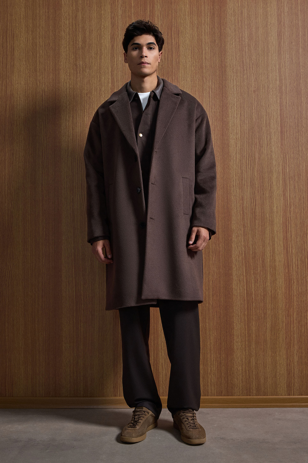 ablukaonline  Erkek Oversize Düğmeli Kaşe Kaban Koyu Kahve - Görsel 7