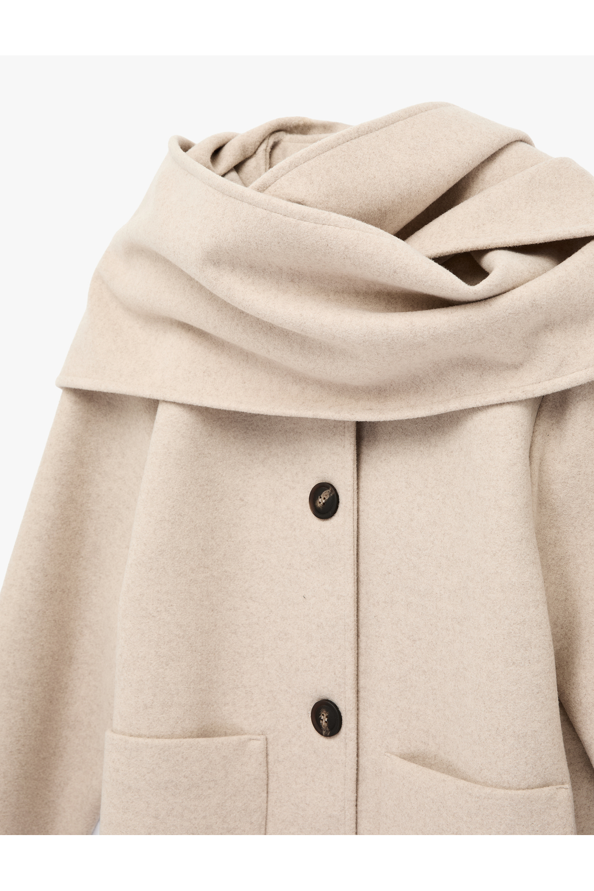 Koton  Uzun Kollu Düğmeli Cepli Atkılı Kaşe Ceket - Görsel 5