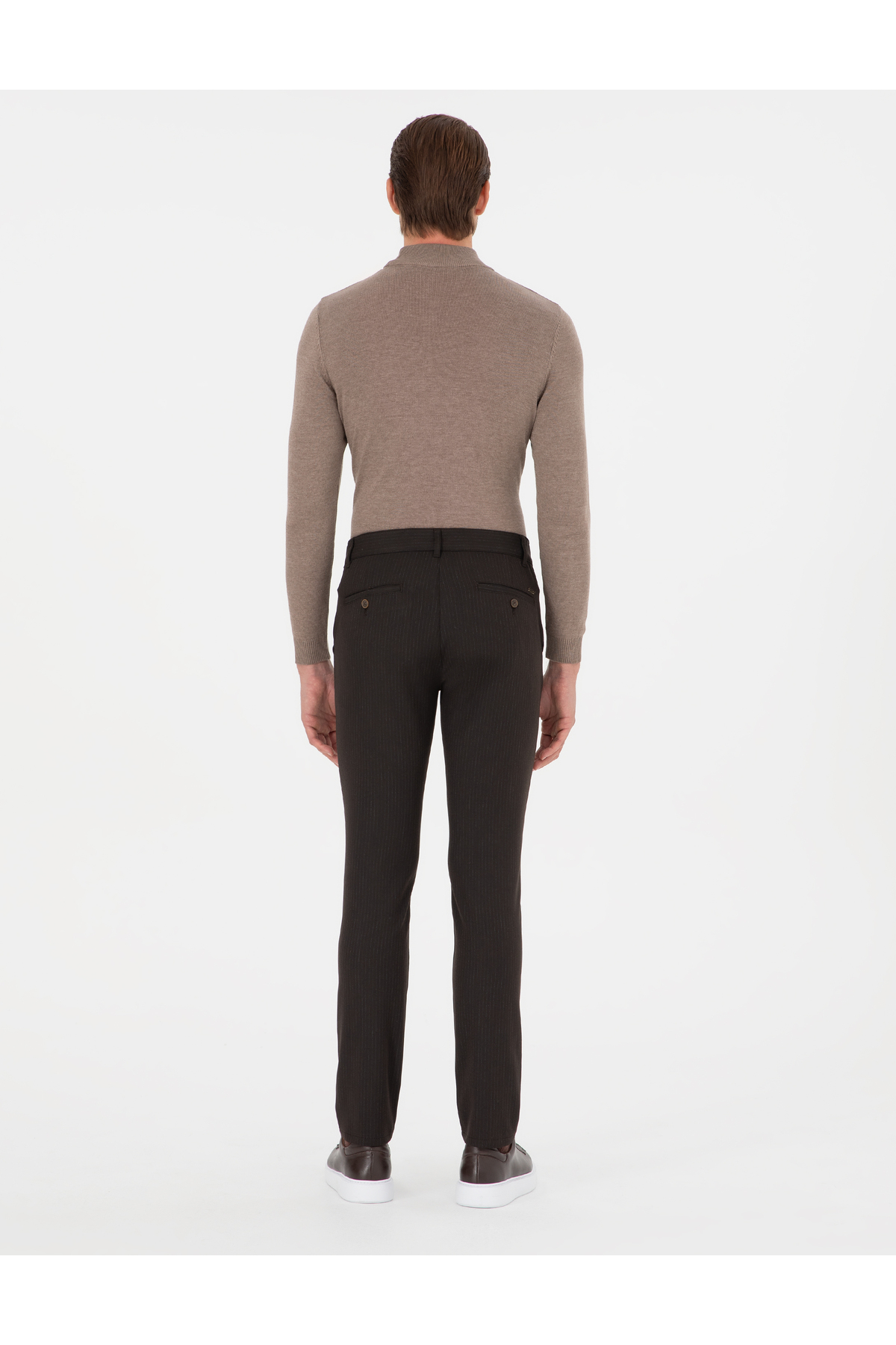 Pierre Cardin Kahverengi Slim Fit Çizgili Kanvas Pantolon 50299528-VR029 görsel 4