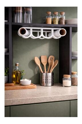 MisterionStudio BEYAZ Mutfak rulo tutucu 4 gözlü pişirme kağıdı - alüminyum f...