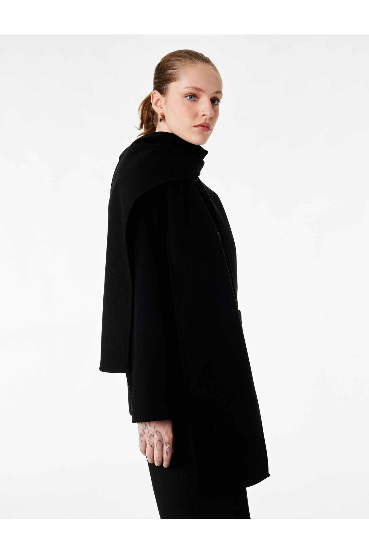 Koton  Uzun Kollu Şal Yaka Mevsimlik İnce Kaşe Ceket - Görsel 2