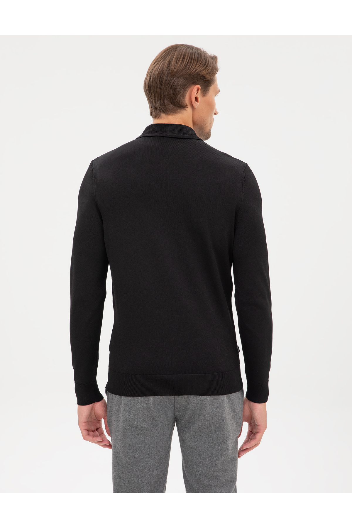 Pierre Cardin Siyah Slim Fit Polo Yaka Fermuarlı Triko Kazak 50315688-VR046 görsel 5