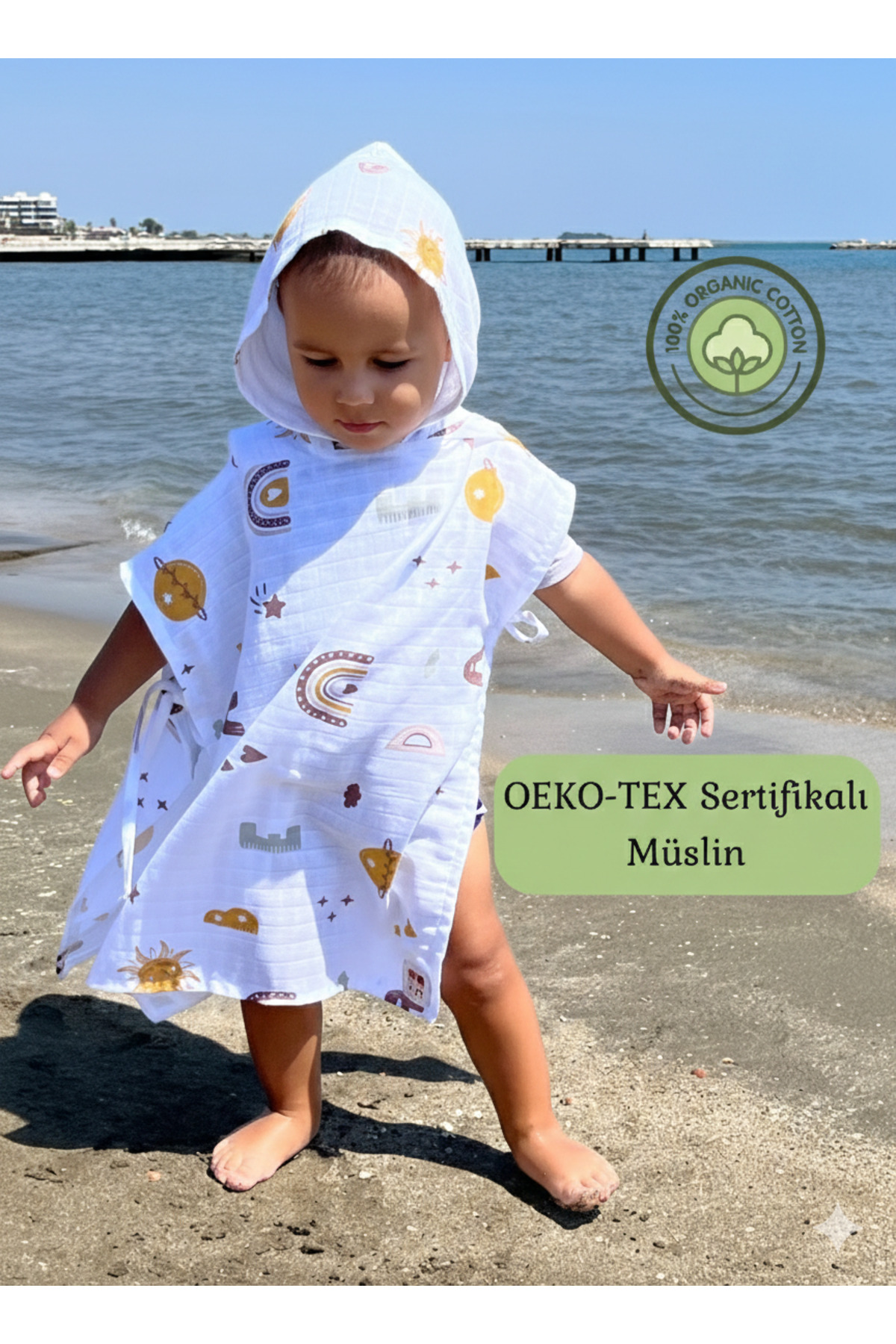 Las Vivas Kids Müslin Plaj Pançosu, %100 Pamuk Çocuk Bornozu, Bebek Deniz Havuz Havlusu, fotoğrafı 2 (önizleme)