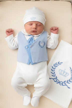 Naka Concept %100 Pamuk Erkek Bebek 3’lü Hastane Çıkış Seti – Şapka, Tulum ve...