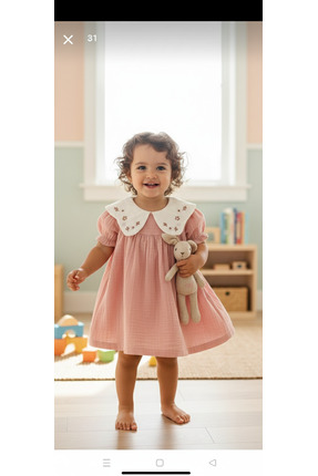 My Lusa Baby YAKASI ÇİÇEK NAKIŞLI ROBADAN PEMBE ELBİSE